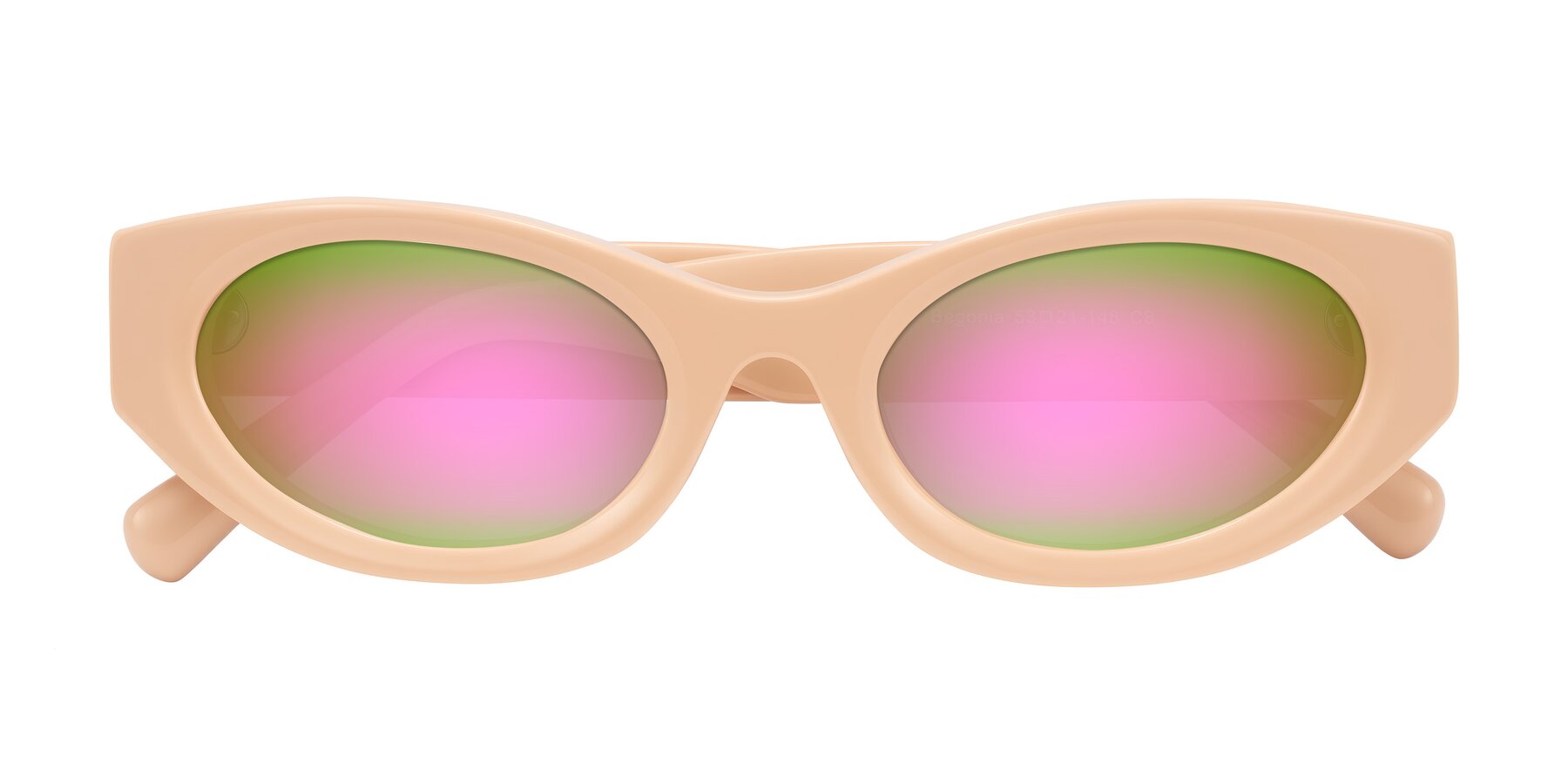 Folded Front of Begonia in Pale Salmon with Pink Mirrored Lenses
