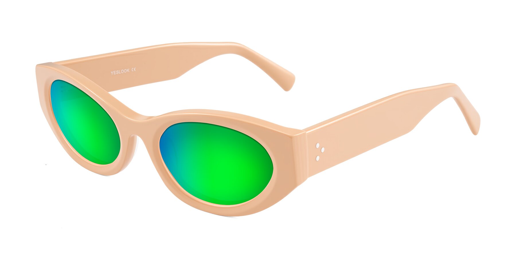 Angle of Begonia in Pale Salmon with Green Mirrored Lenses