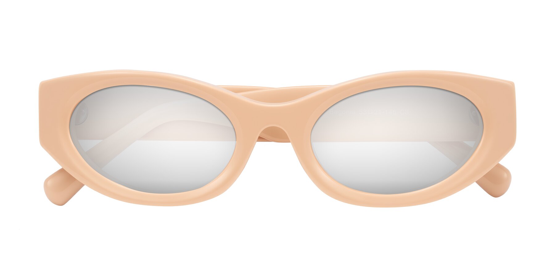 Folded Front of Begonia in Pale Salmon with Silver Mirrored Lenses