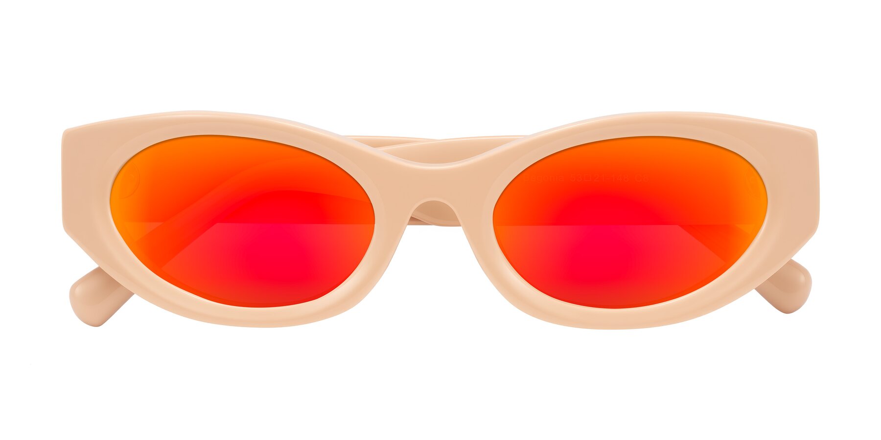 Folded Front of Begonia in Pale Salmon with Red Gold Mirrored Lenses