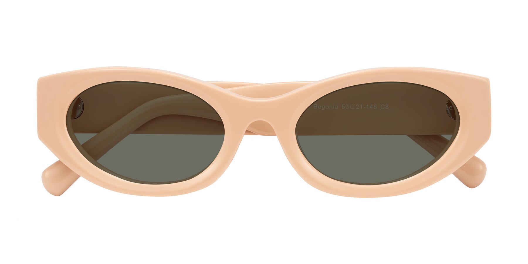 Folded Front of Begonia in Pale Salmon with Gray Polarized Lenses