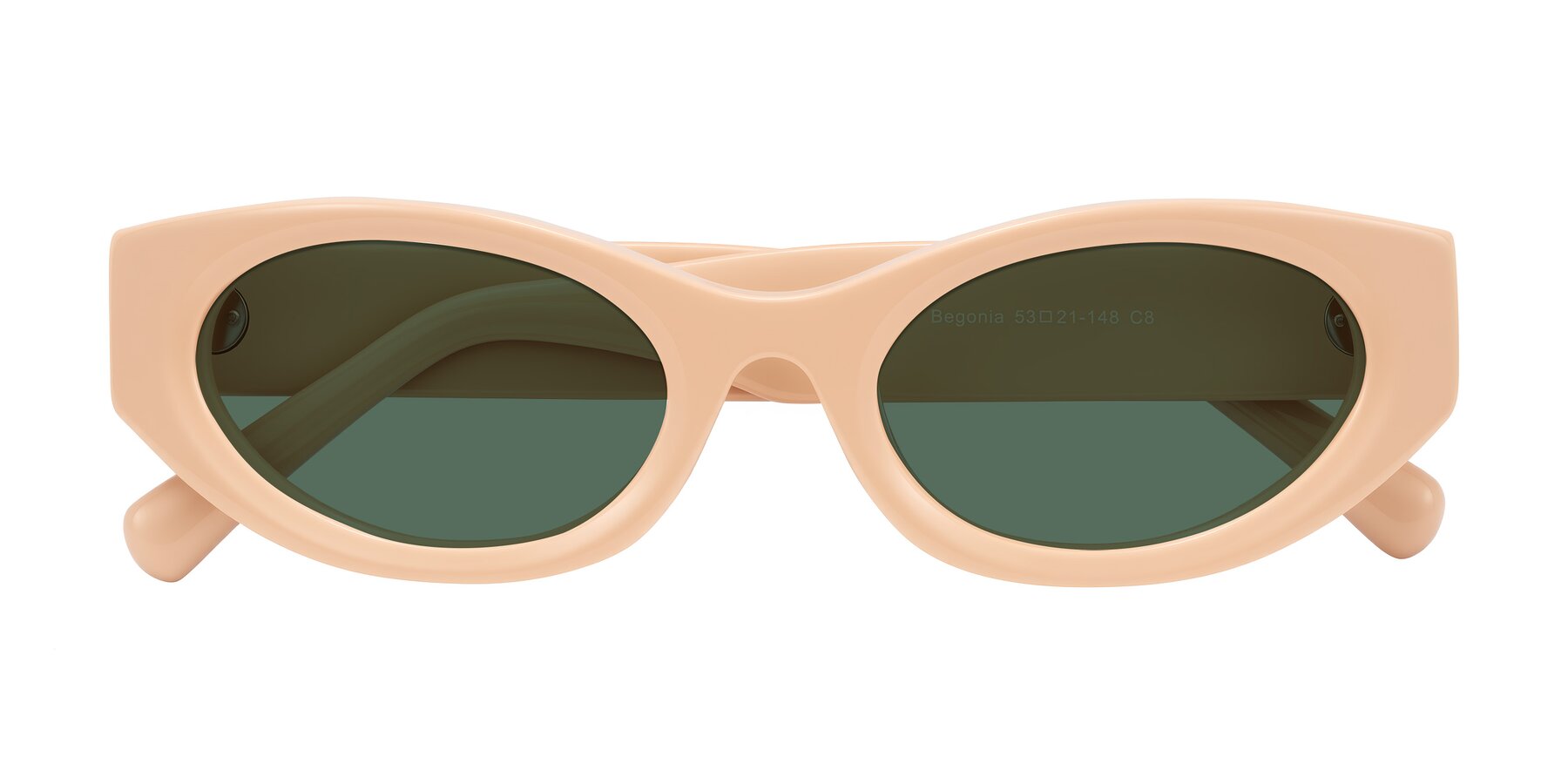 Folded Front of Begonia in Pale Salmon with Green Polarized Lenses