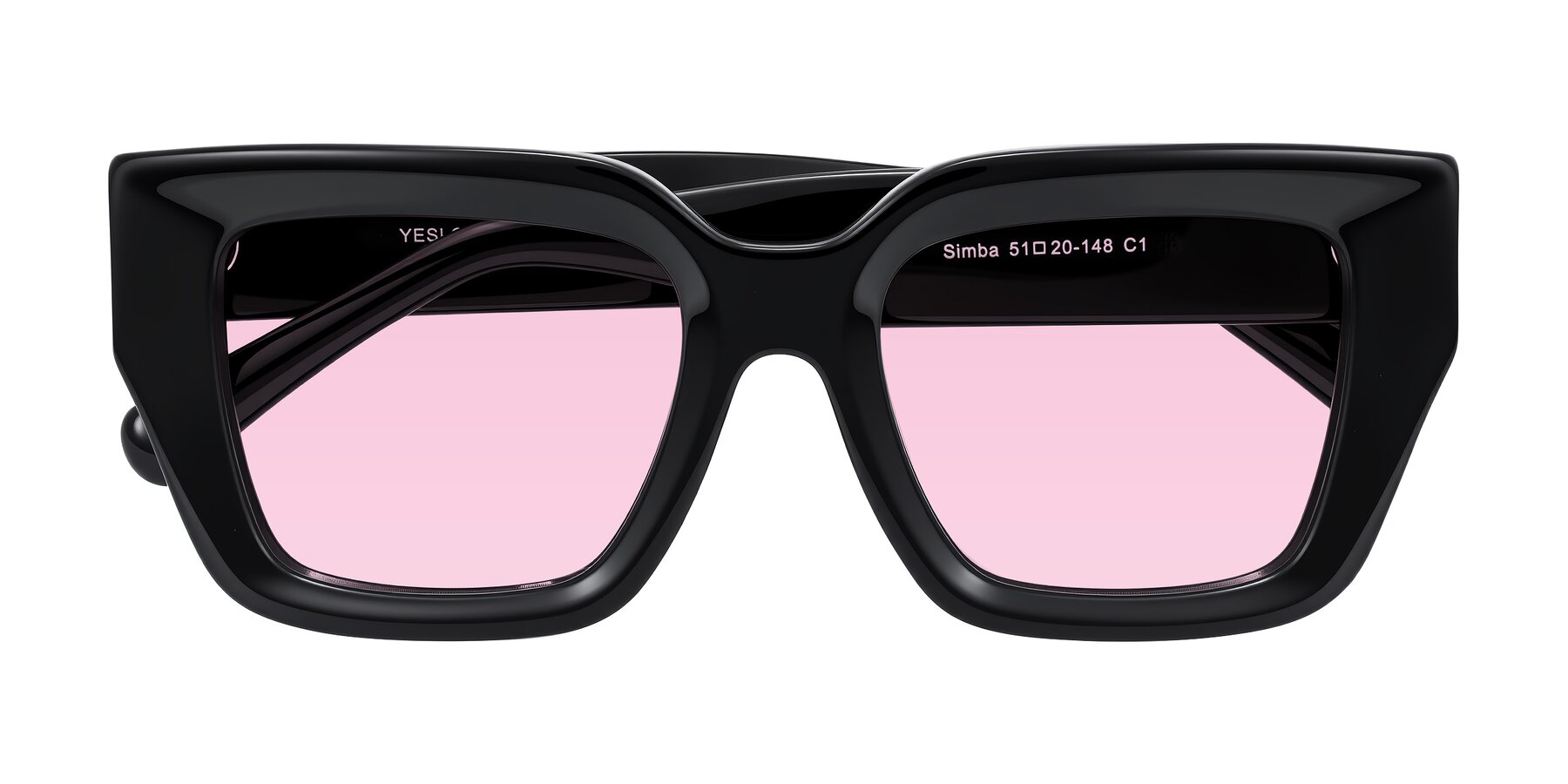 Folded Front of Simba in Black with Light Pink Tinted Lenses