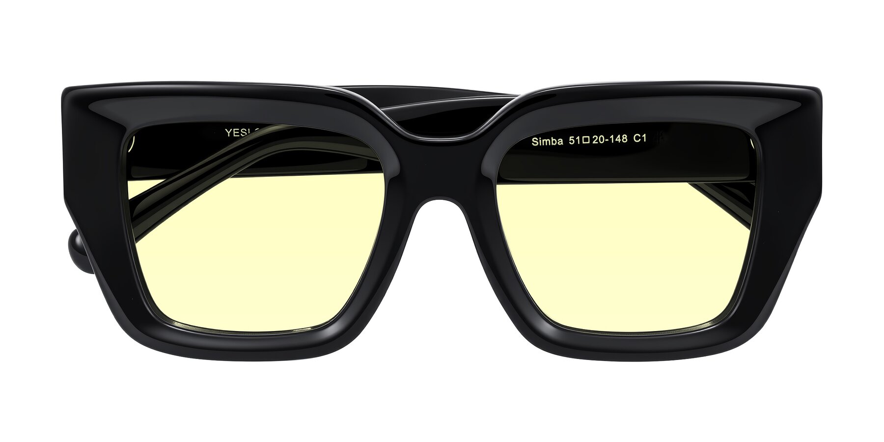 Folded Front of Simba in Black with Light Yellow Tinted Lenses