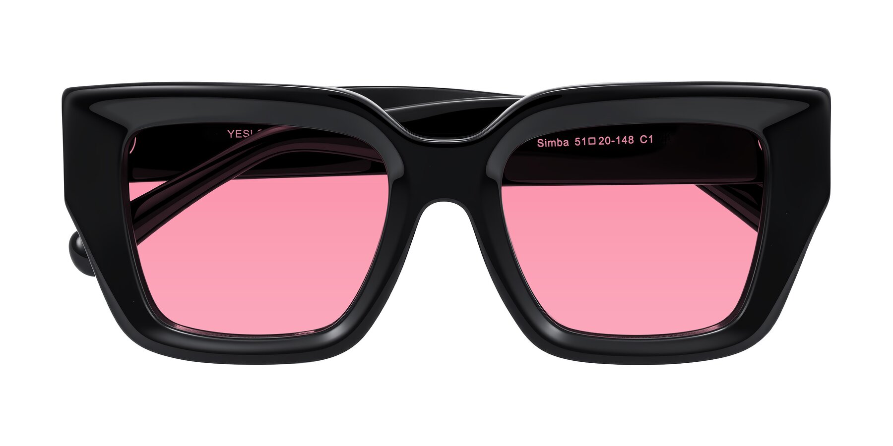 Folded Front of Simba in Black with Pink Tinted Lenses