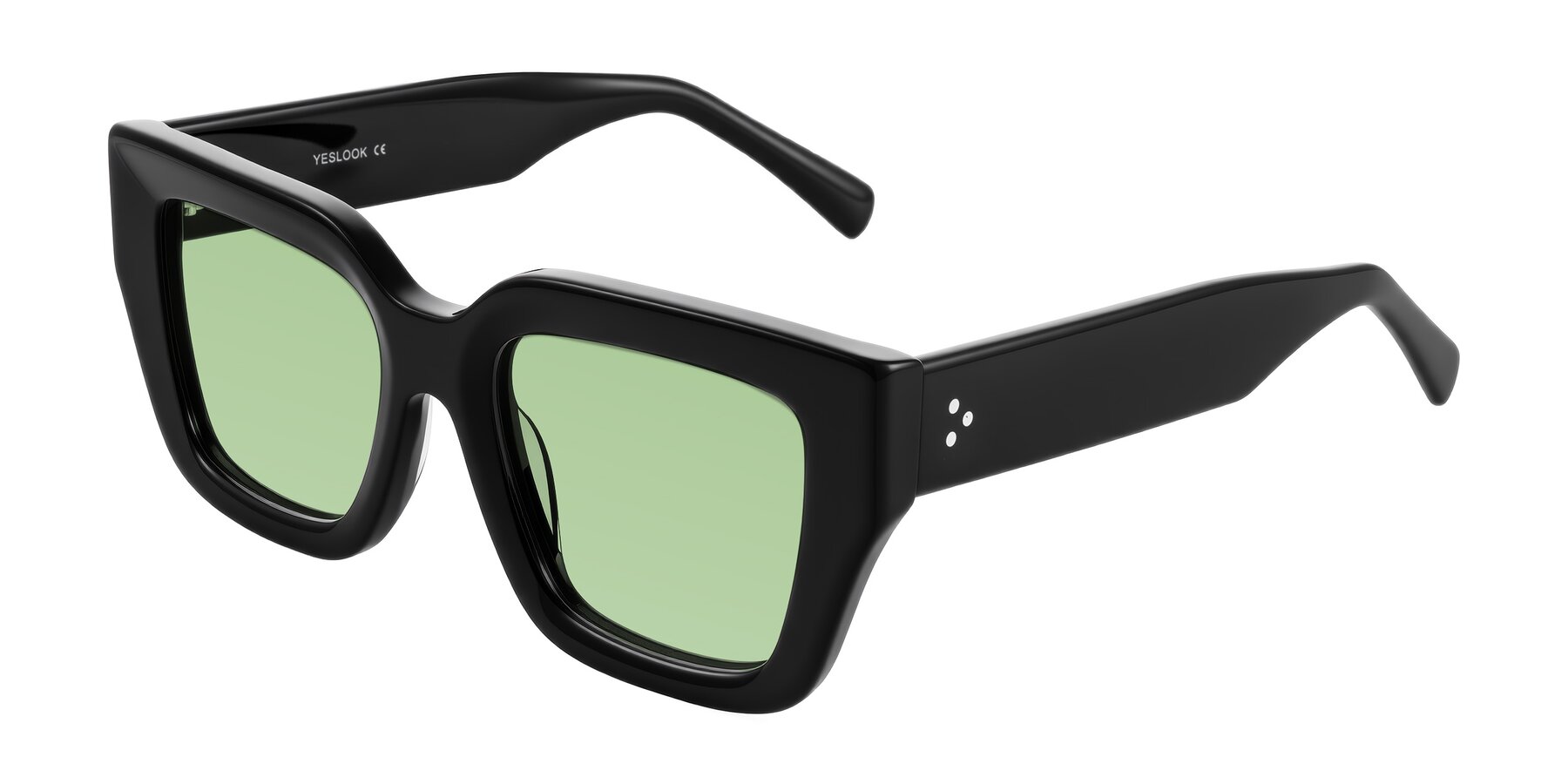 Angle of Simba in Black with Medium Green Tinted Lenses