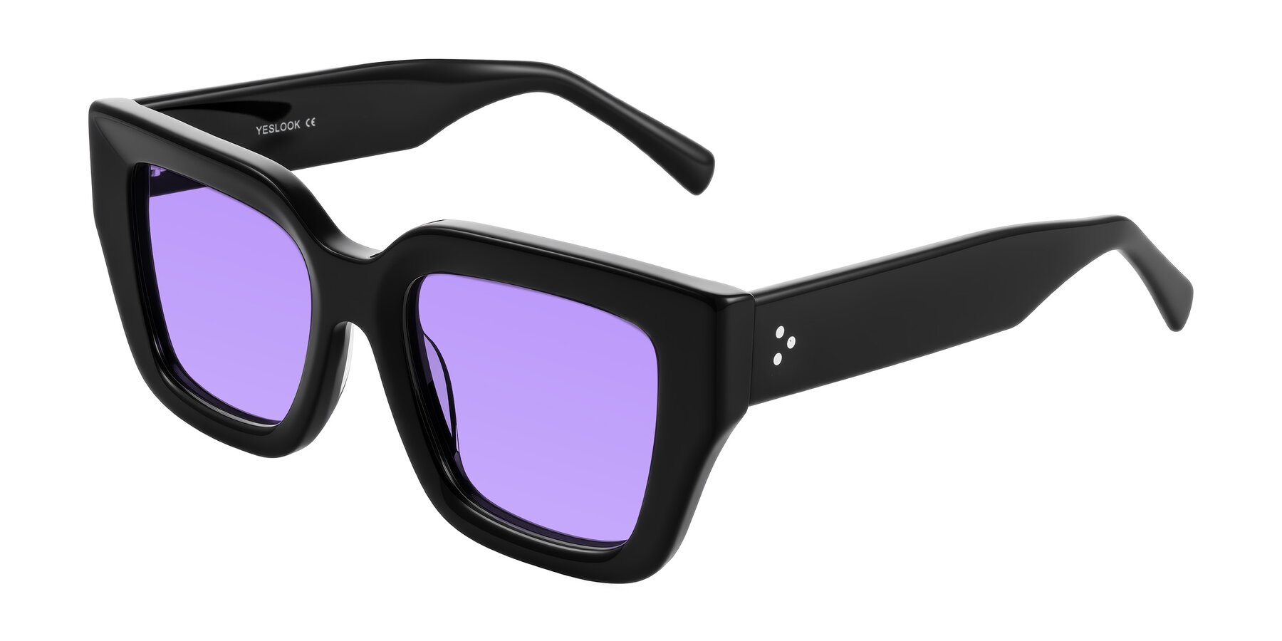 Angle of Simba in Black with Medium Purple Tinted Lenses