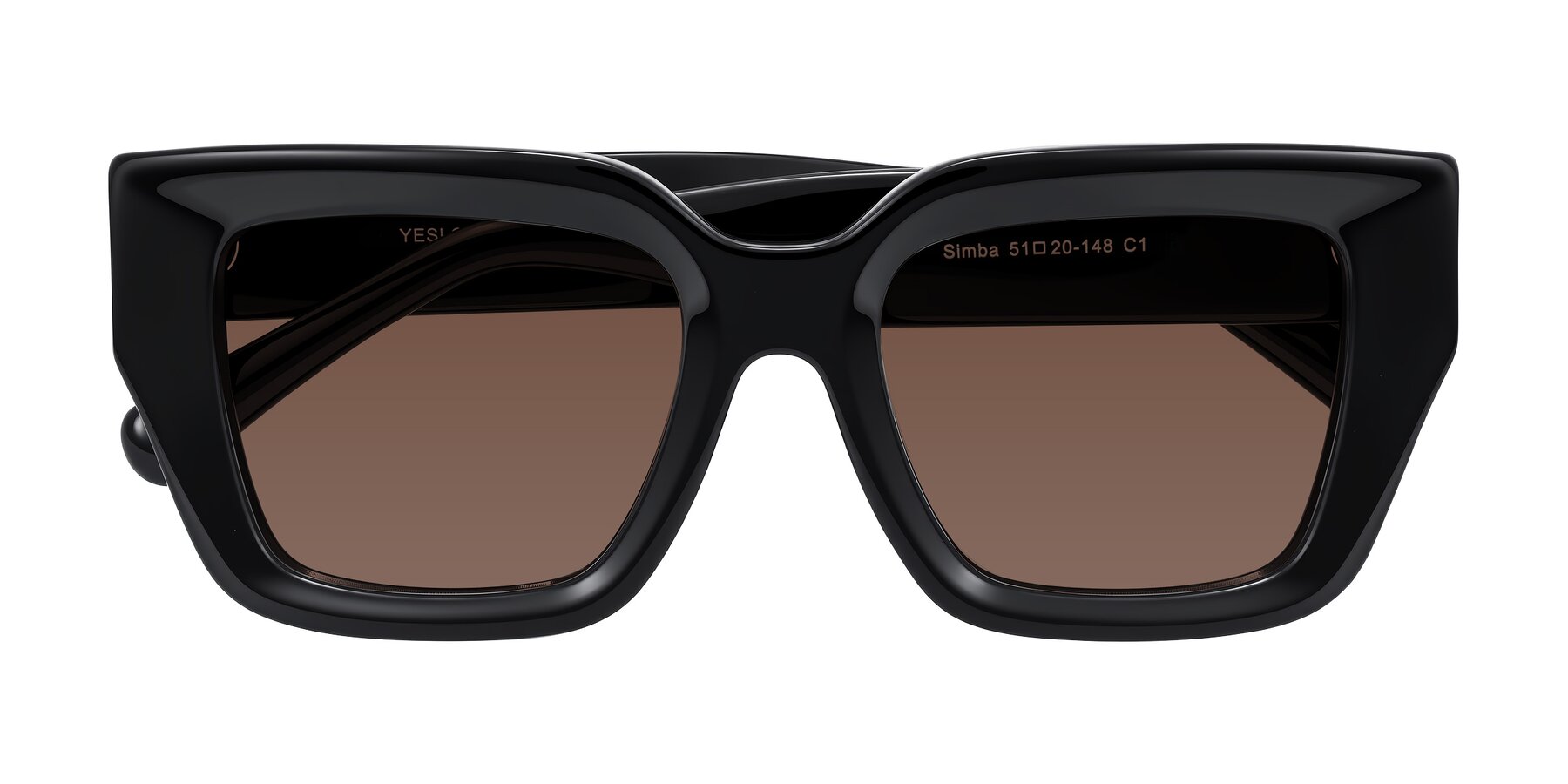 Folded Front of Simba in Black with Brown Tinted Lenses