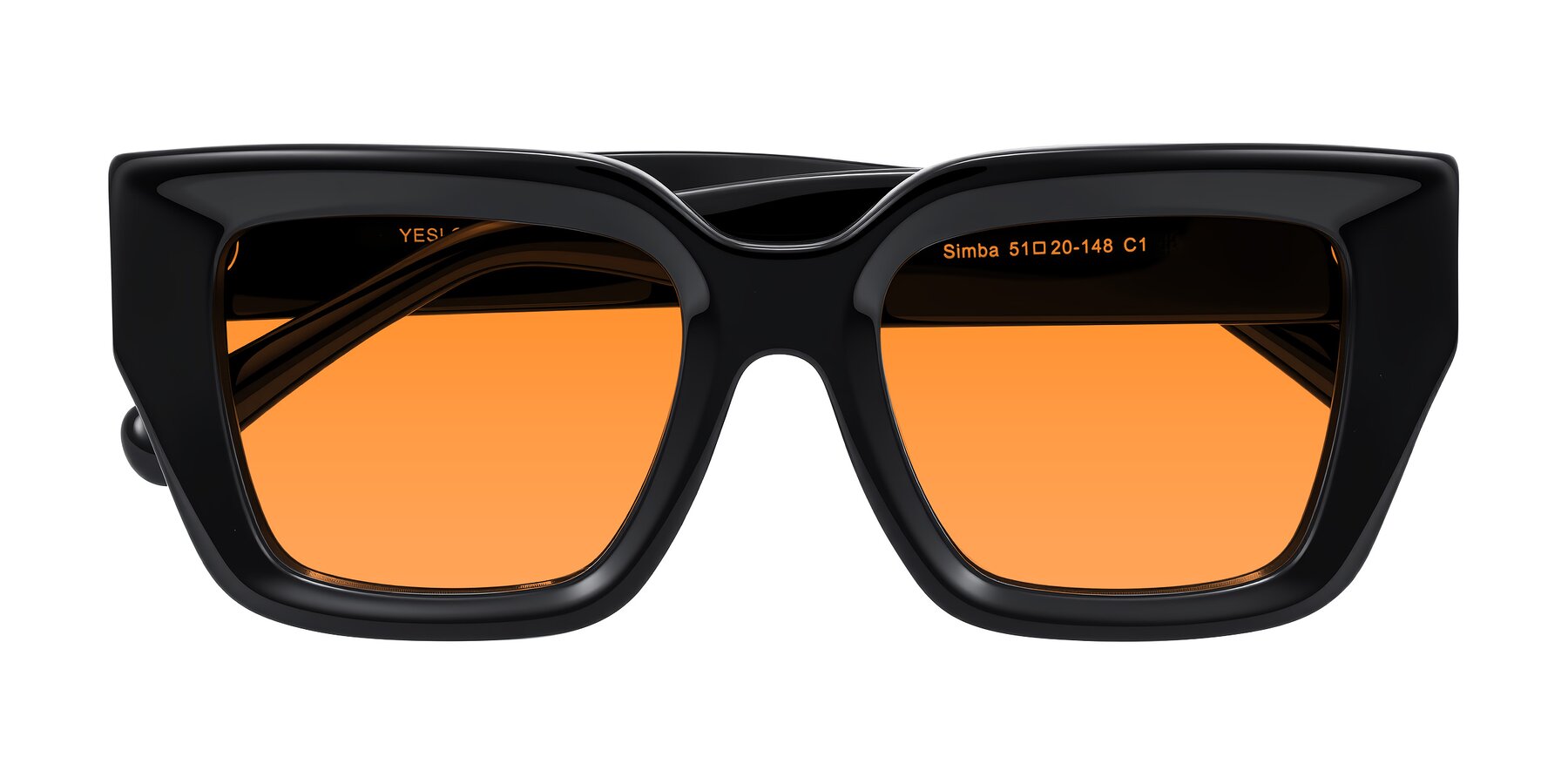 Folded Front of Simba in Black with Orange Tinted Lenses