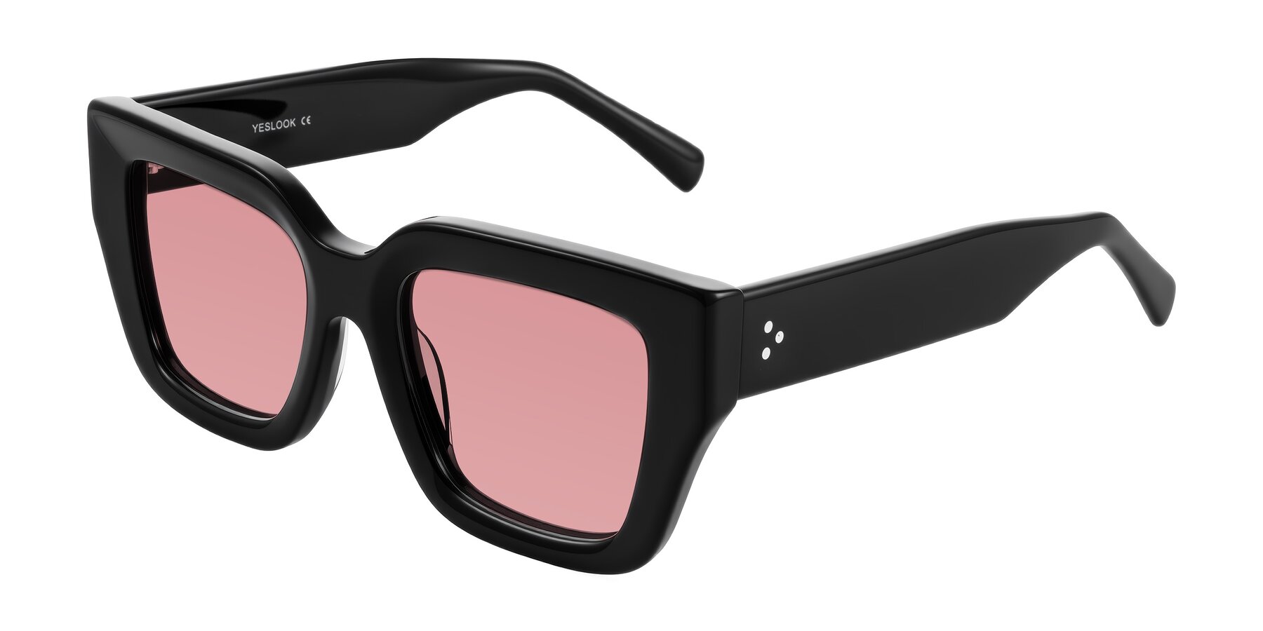 Angle of Simba in Black with Medium Garnet Tinted Lenses