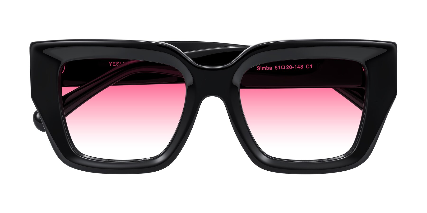 Folded Front of Simba in Black with Pink Gradient Lenses