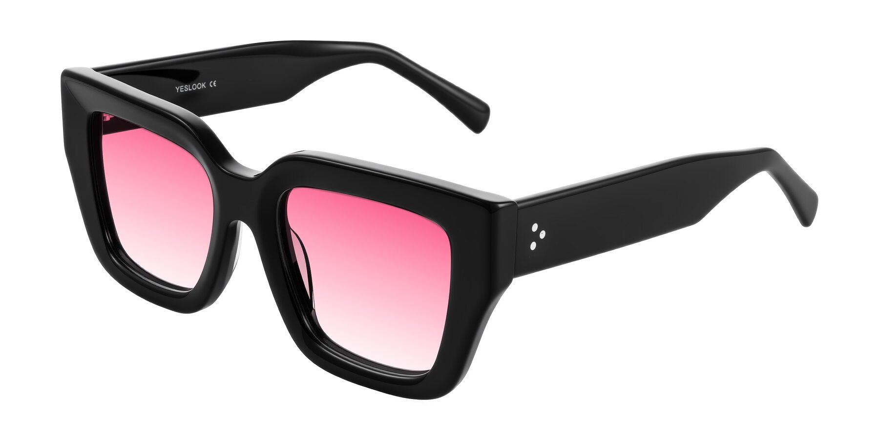 Angle of Simba in Black with Pink Gradient Lenses