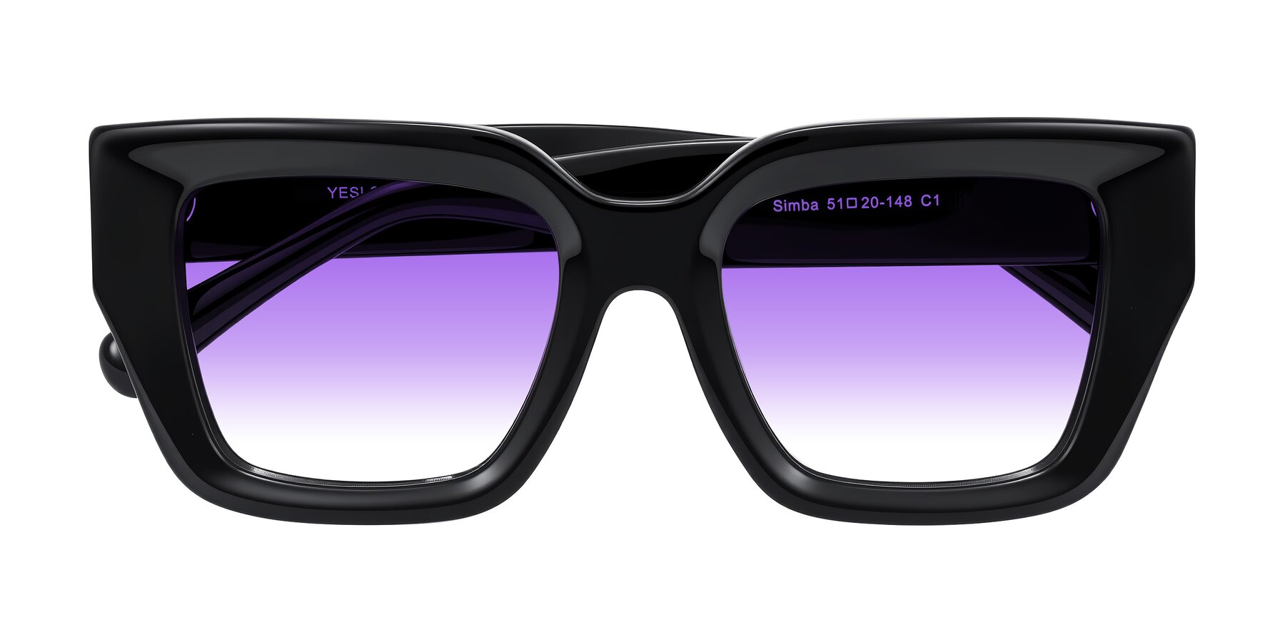Folded Front of Simba in Black with Purple Gradient Lenses