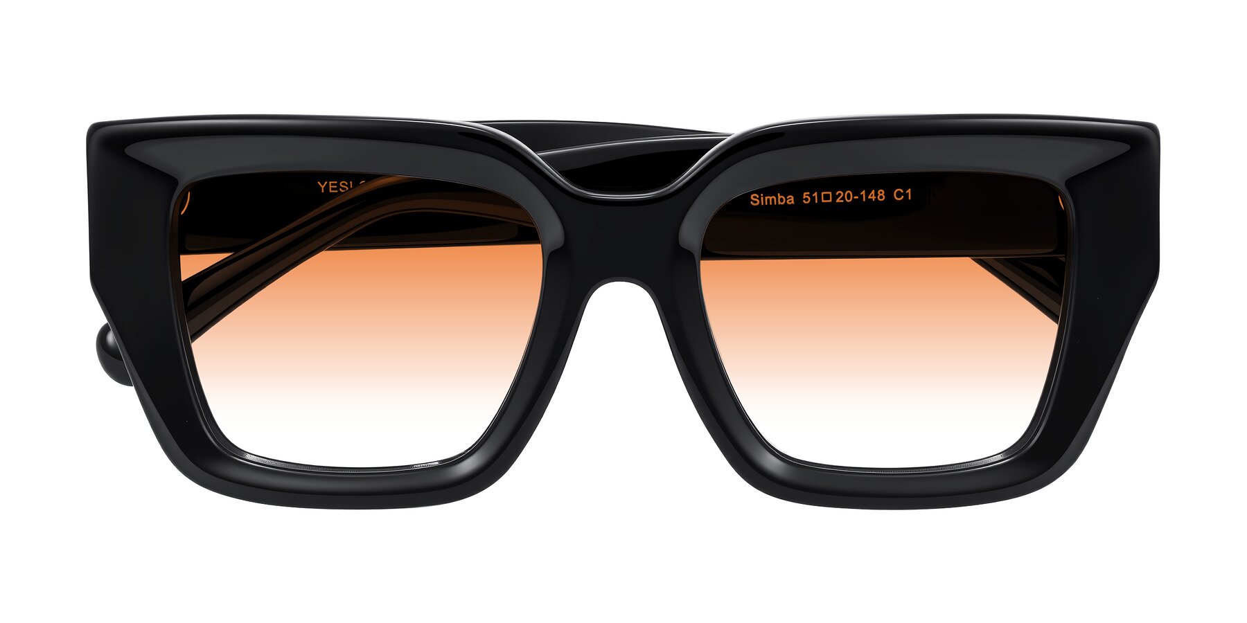 Folded Front of Simba in Black with Orange Gradient Lenses