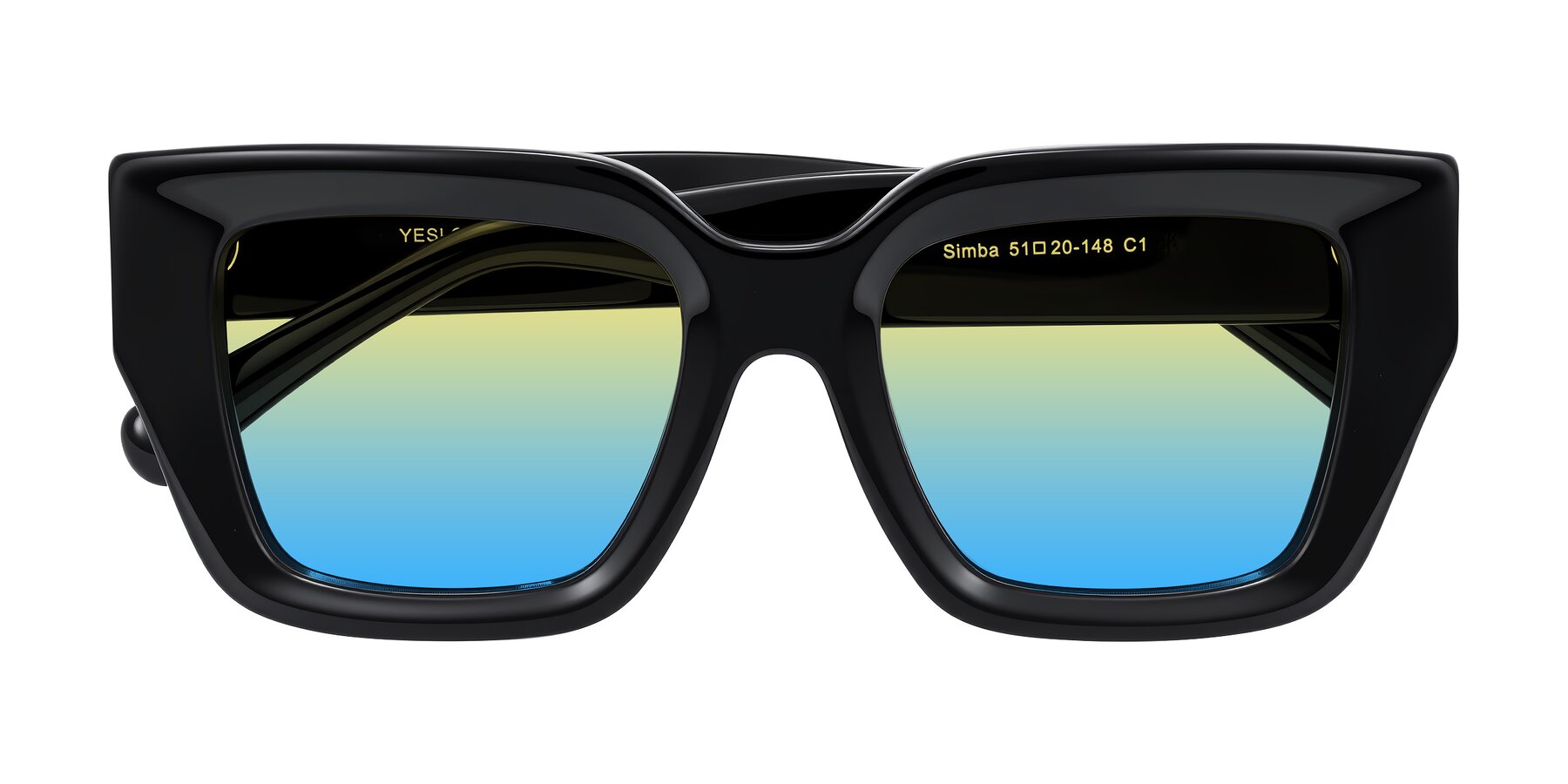 Folded Front of Simba in Black with Yellow / Blue Gradient Lenses
