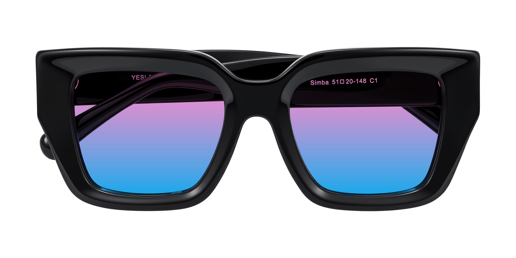 Folded Front of Simba in Black with Pink / Blue Gradient Lenses