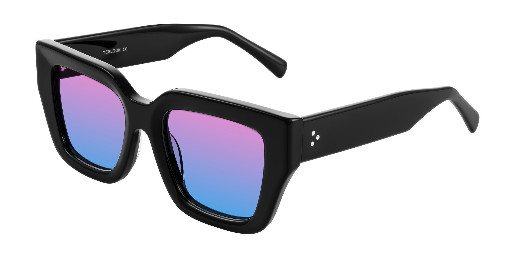 Angle of Simba in Black with Pink / Blue Gradient Lenses