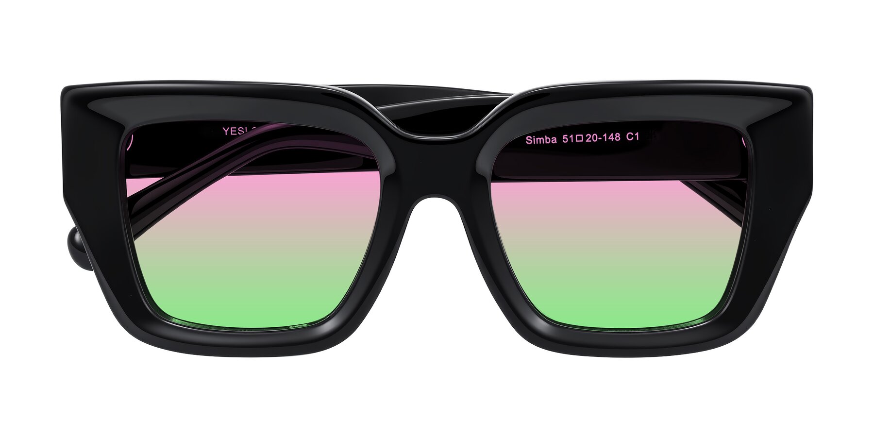Folded Front of Simba in Black with Pink / Green Gradient Lenses