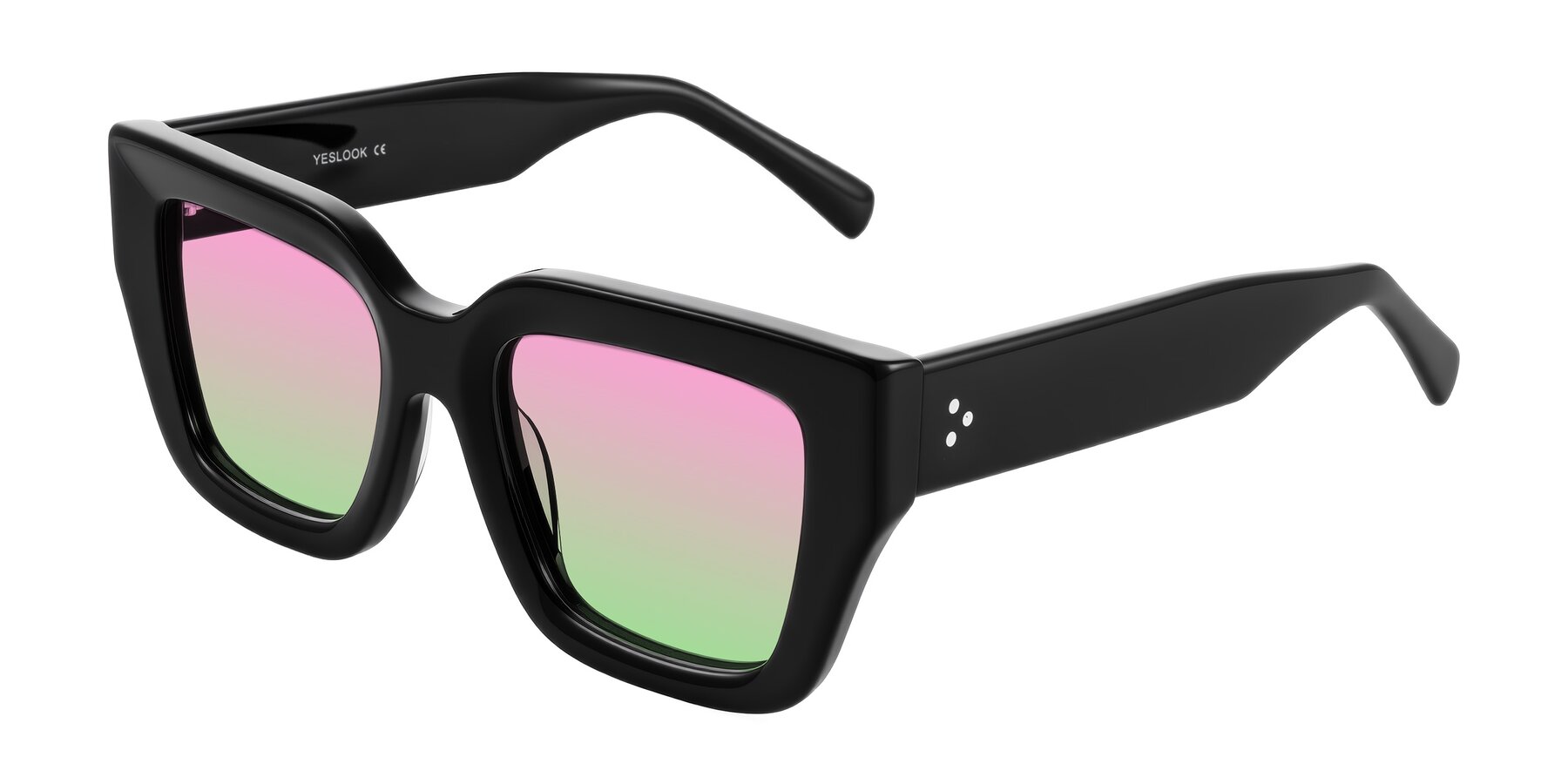 Angle of Simba in Black with Pink / Green Gradient Lenses