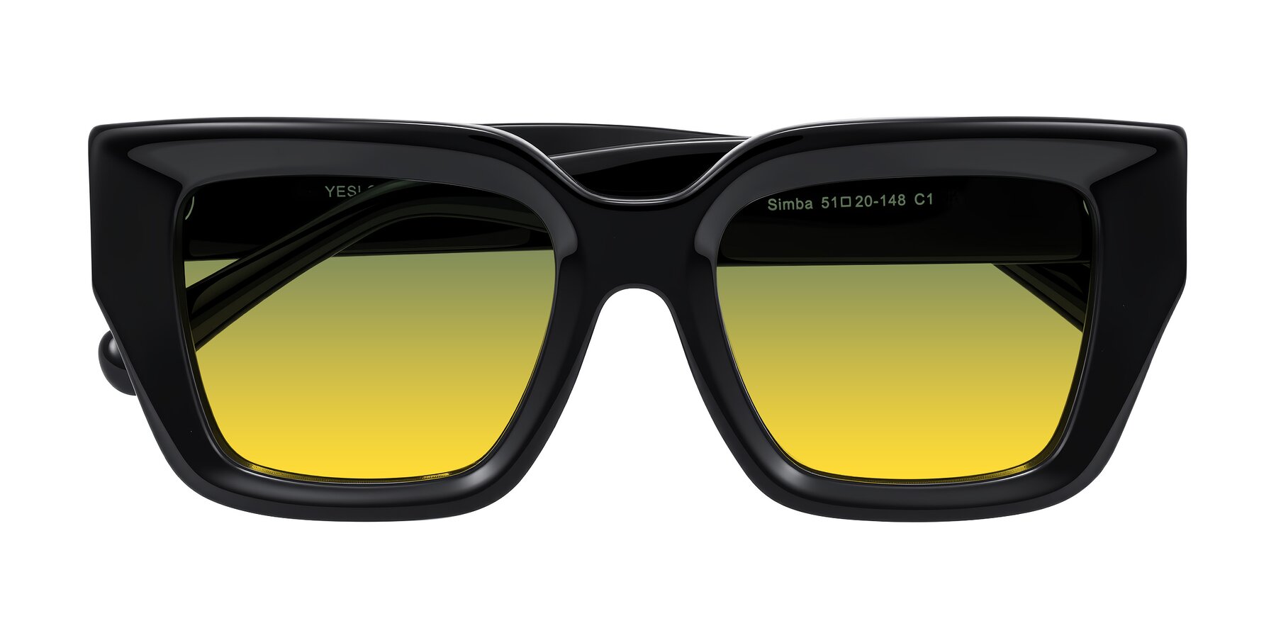 Folded Front of Simba in Black with Green / Yellow Gradient Lenses