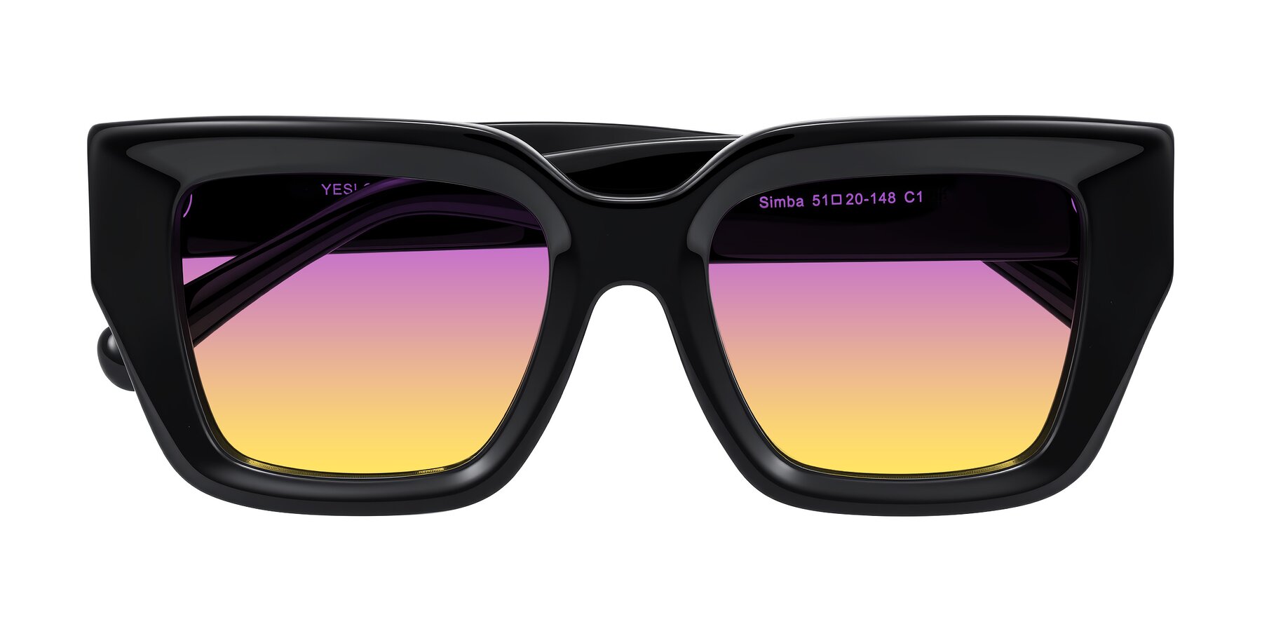 Folded Front of Simba in Black with Purple / Yellow Gradient Lenses