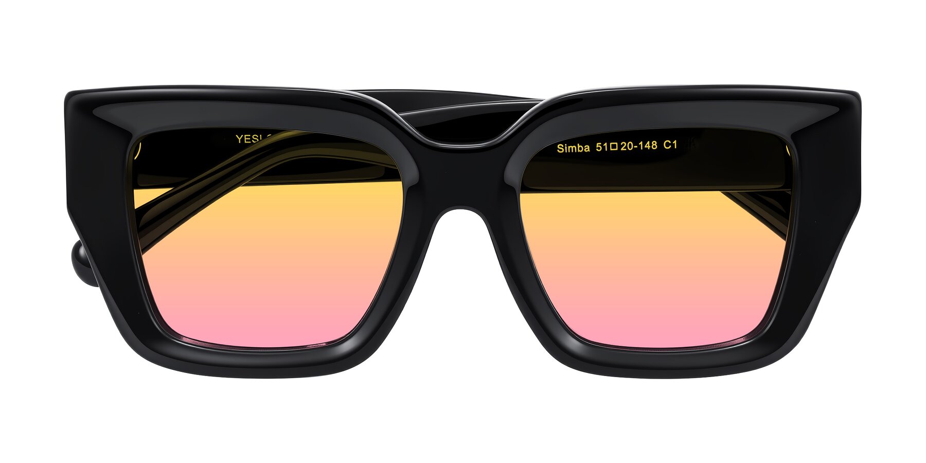 Folded Front of Simba in Black with Yellow / Pink Gradient Lenses