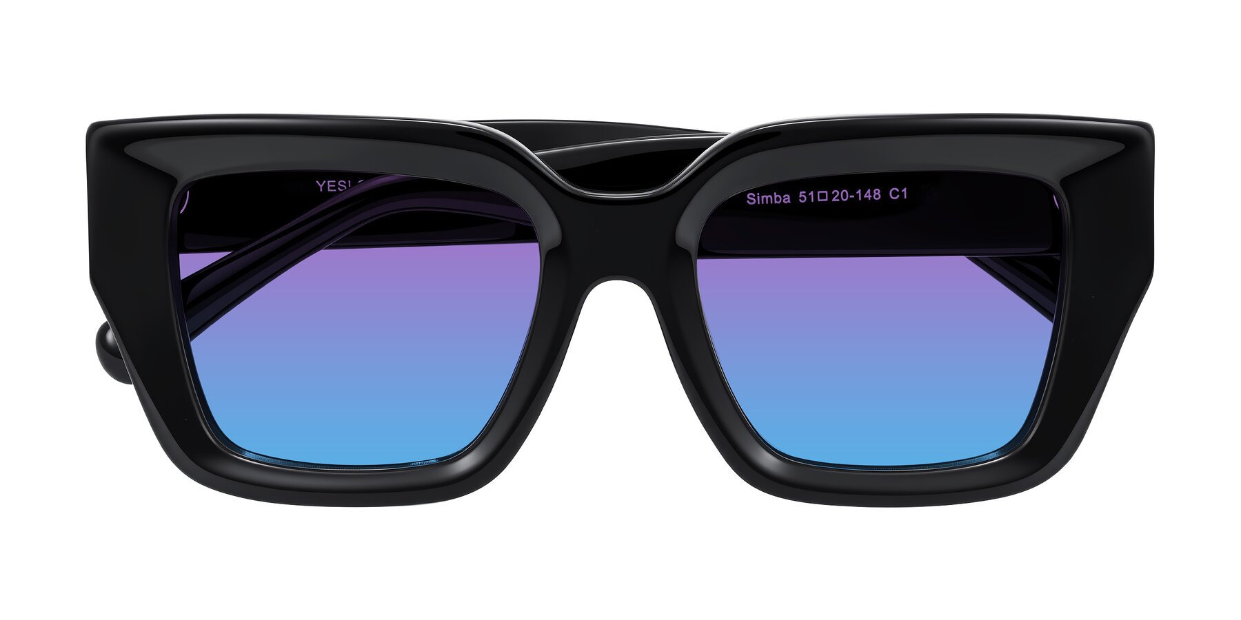 Folded Front of Simba in Black with Purple / Blue Gradient Lenses