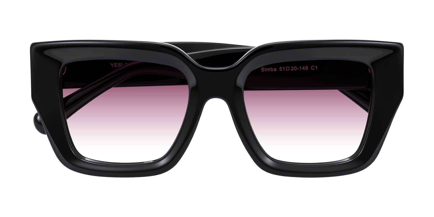 Folded Front of Simba in Black with Wine Gradient Lenses