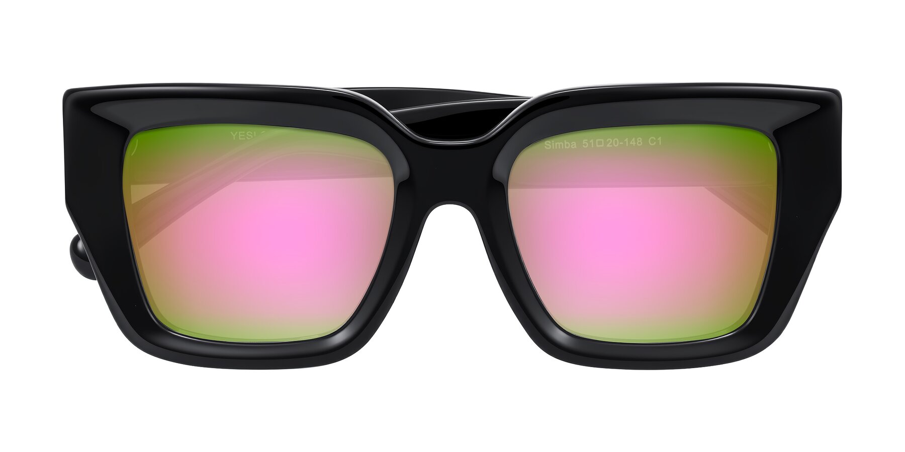 Folded Front of Simba in Black with Pink Mirrored Lenses
