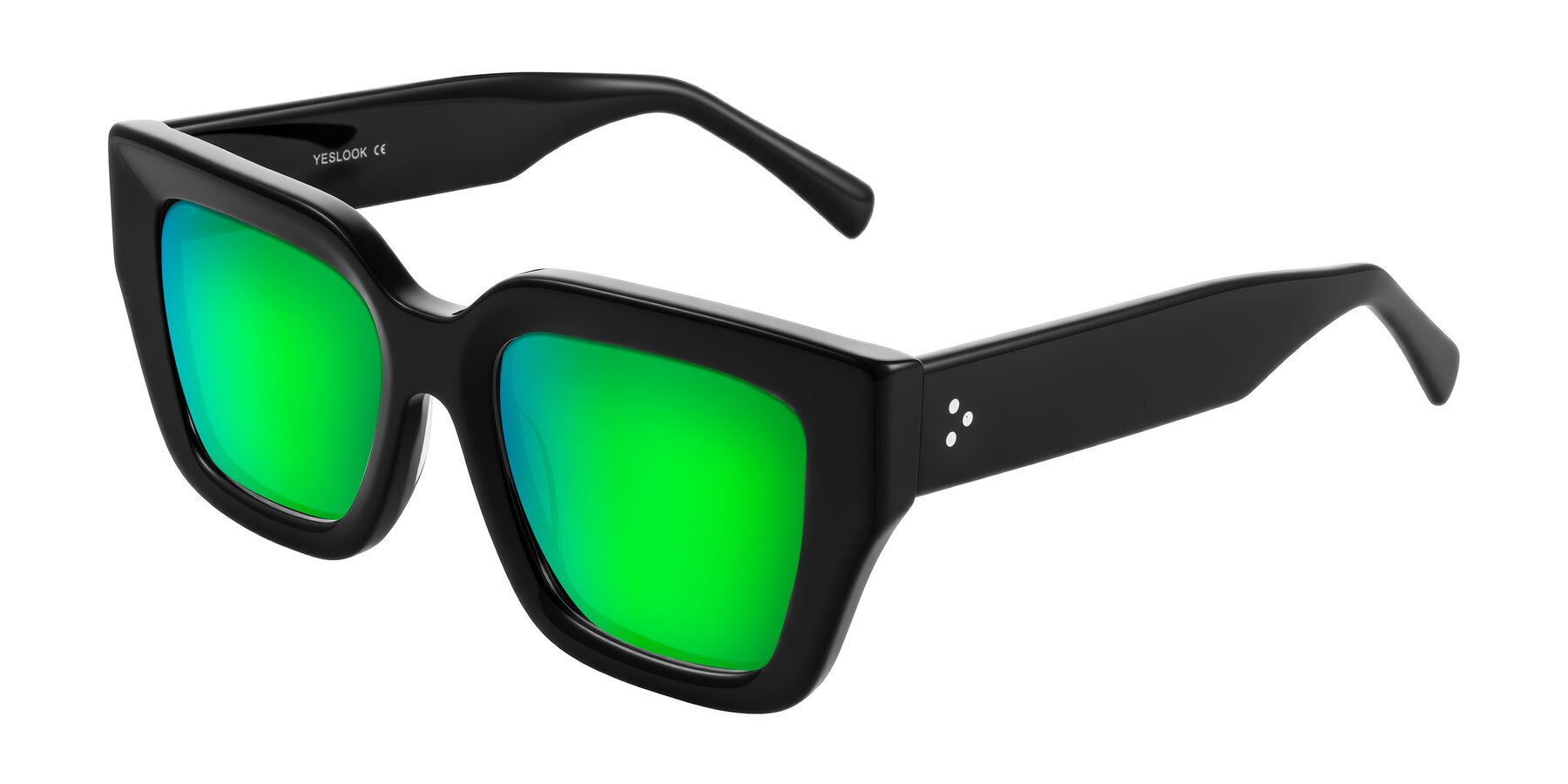 Angle of Simba in Black with Green Mirrored Lenses