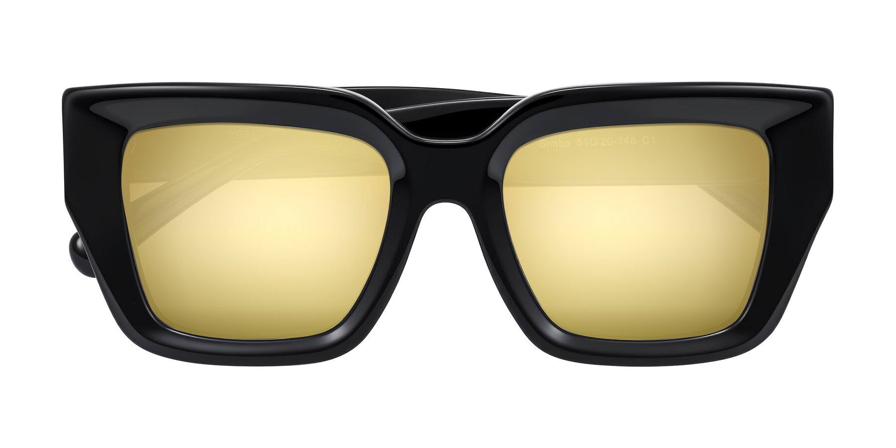 Folded Front of Simba in Black with Gold Mirrored Lenses
