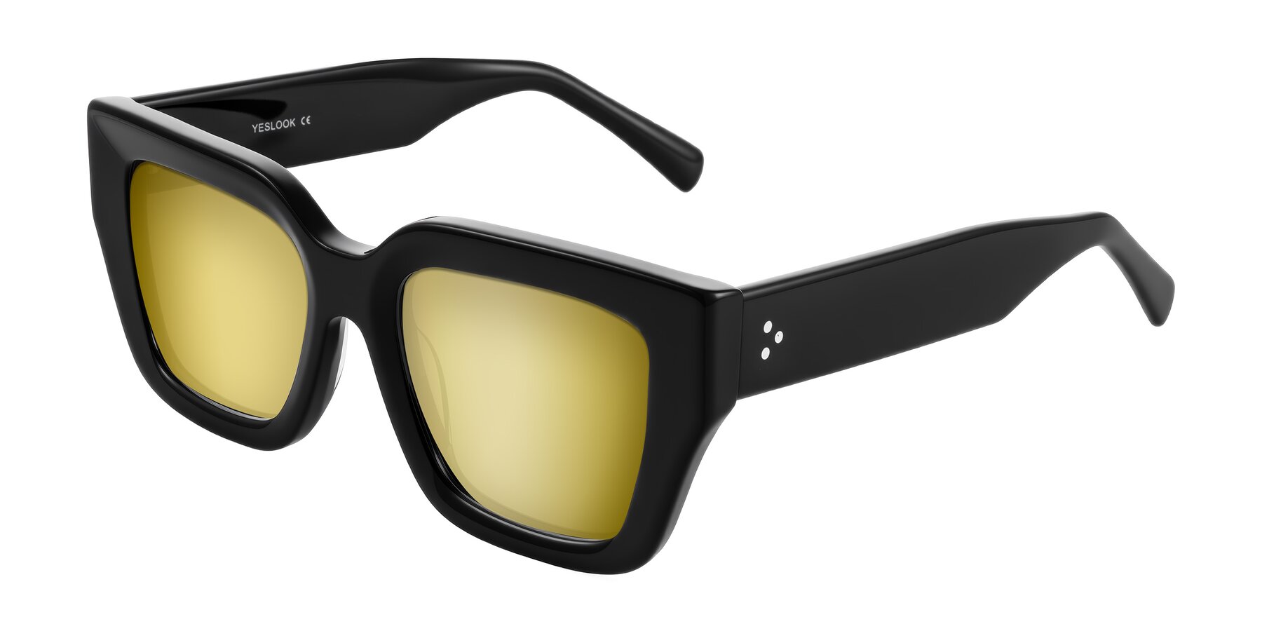 Angle of Simba in Black with Gold Mirrored Lenses