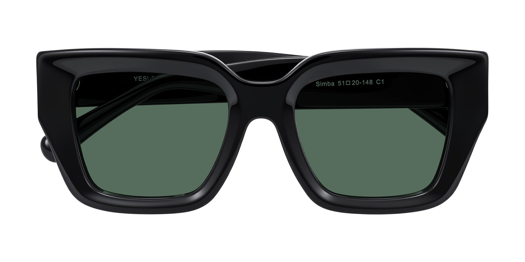 Folded Front of Simba in Black with Green Polarized Lenses