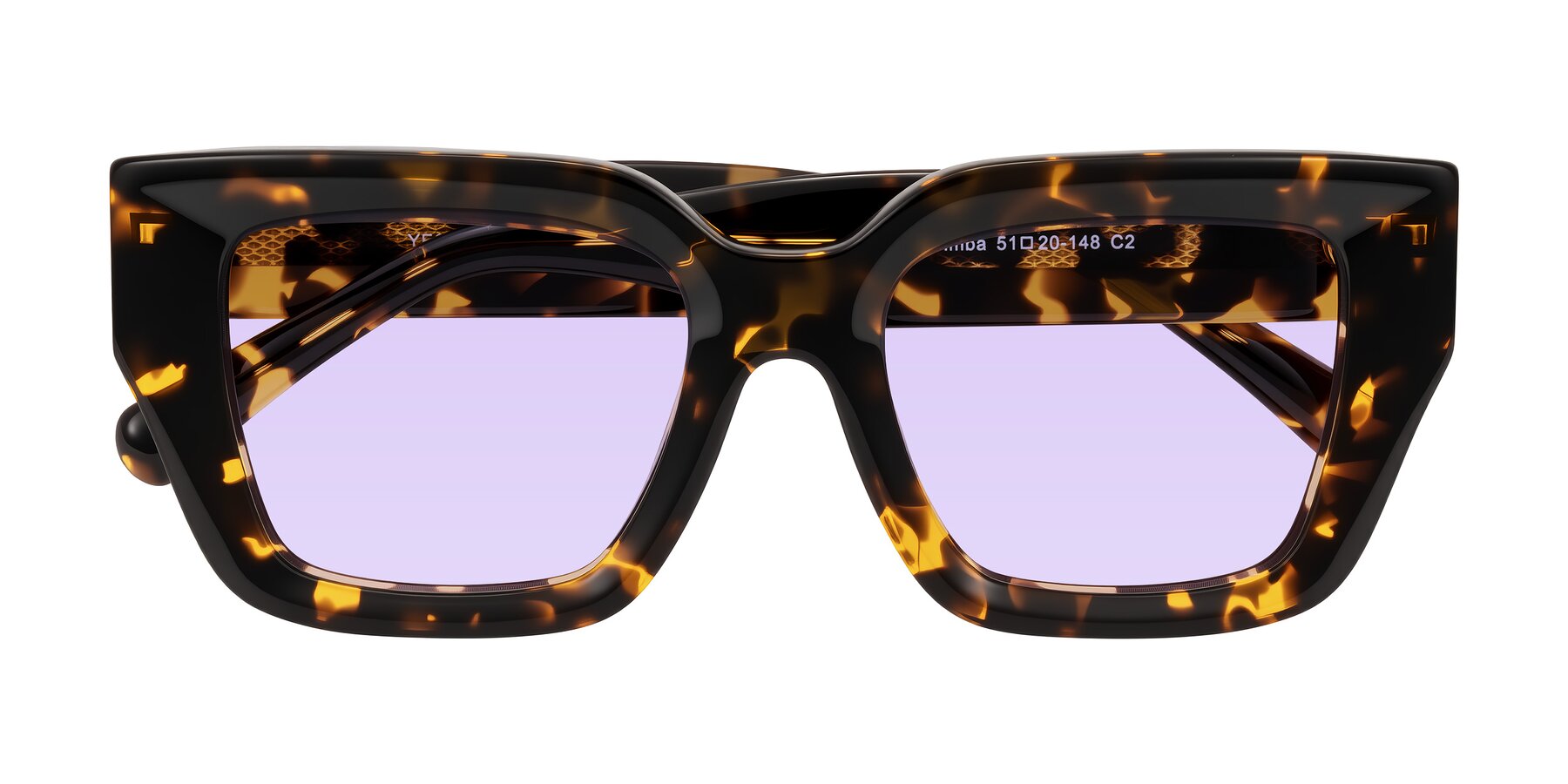 Folded Front of Simba in Tortoise with Light Purple Tinted Lenses