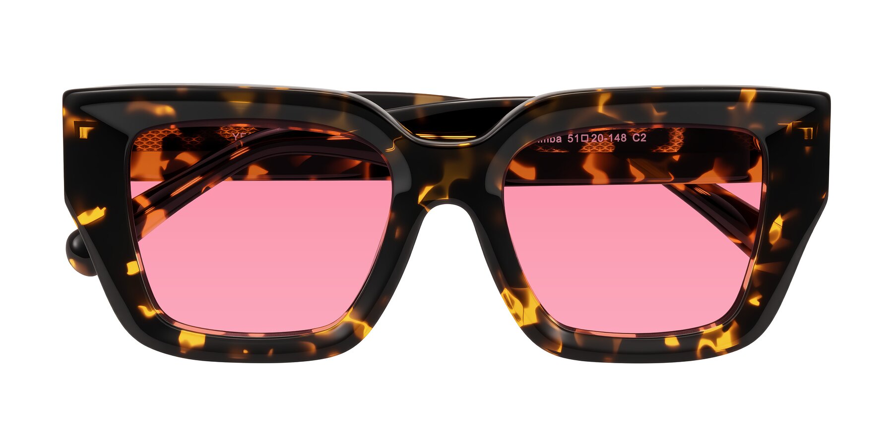 Folded Front of Simba in Tortoise with Pink Tinted Lenses