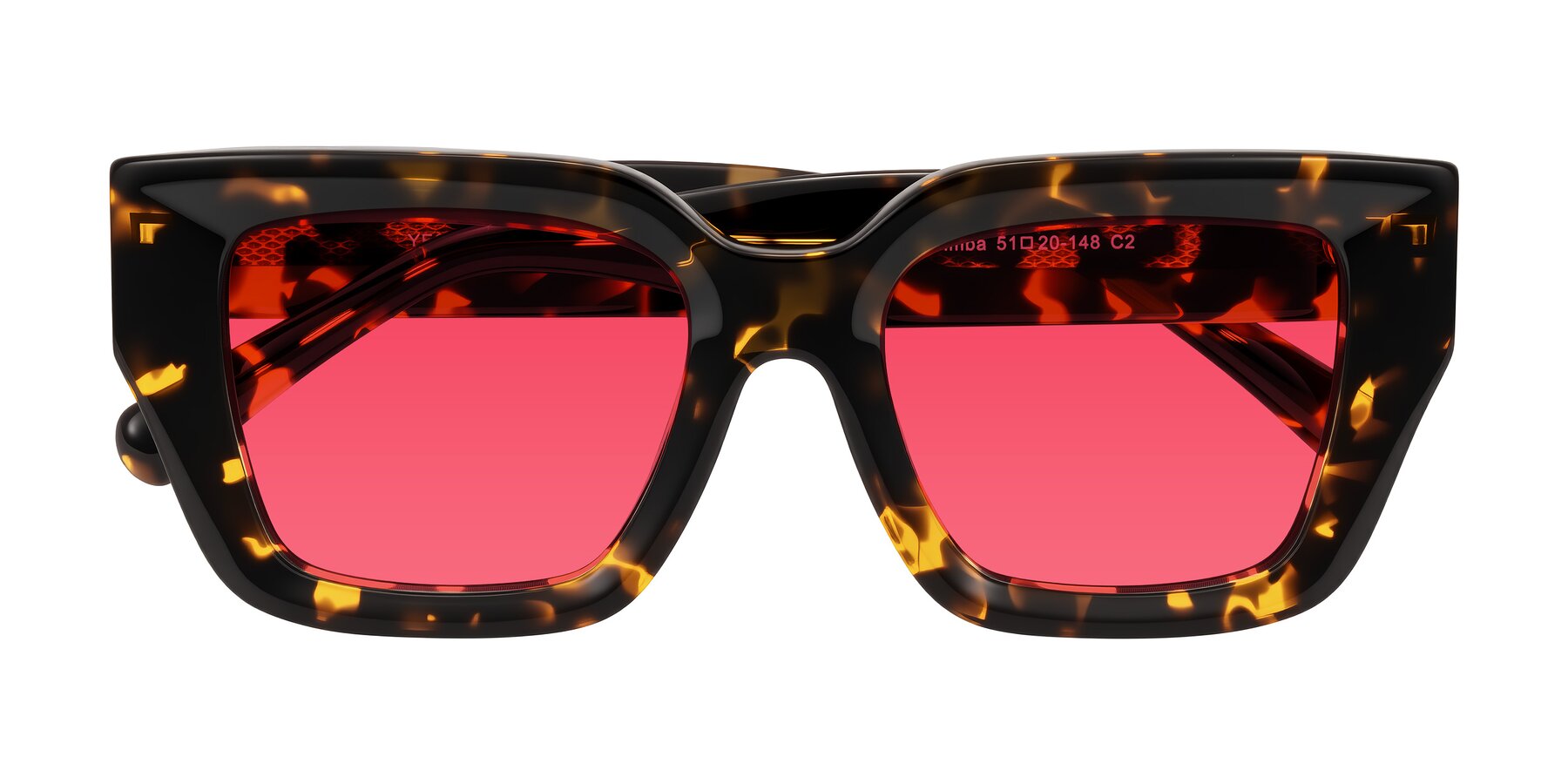 Folded Front of Simba in Tortoise with Red Tinted Lenses