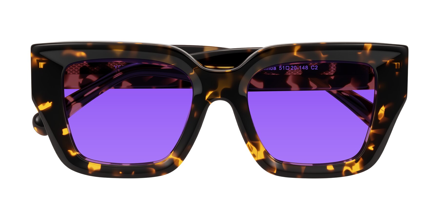 Folded Front of Simba in Tortoise with Purple Tinted Lenses