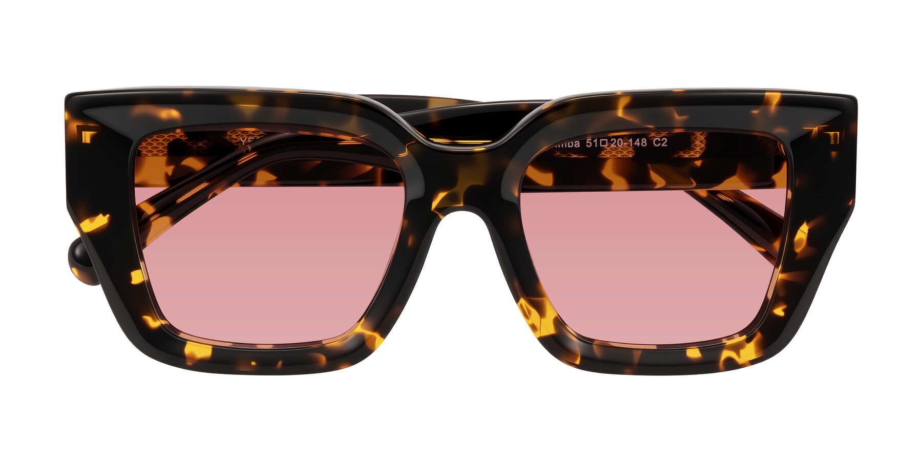 Folded Front of Simba in Tortoise with Medium Garnet Tinted Lenses