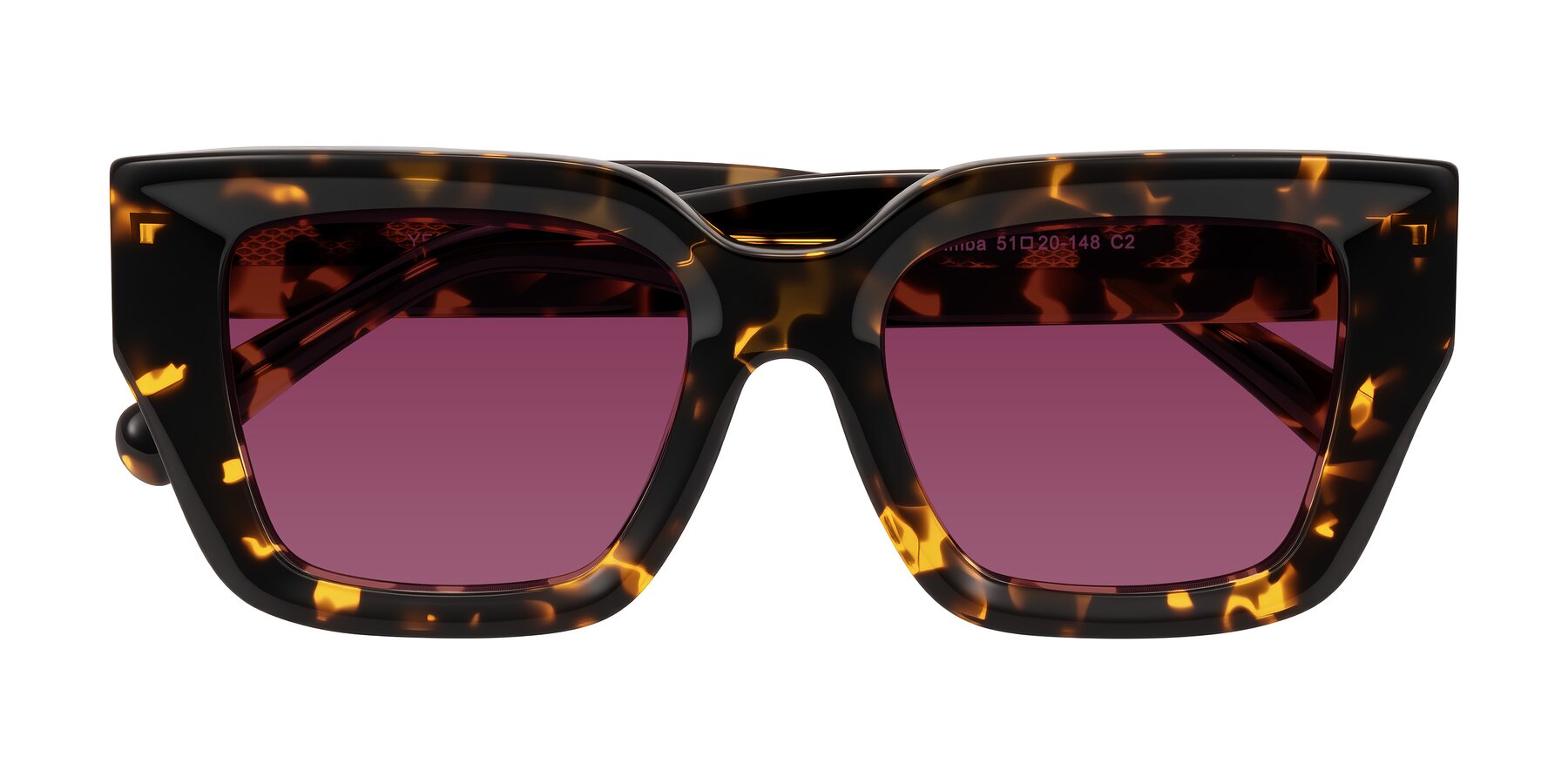 Folded Front of Simba in Tortoise with Wine Tinted Lenses