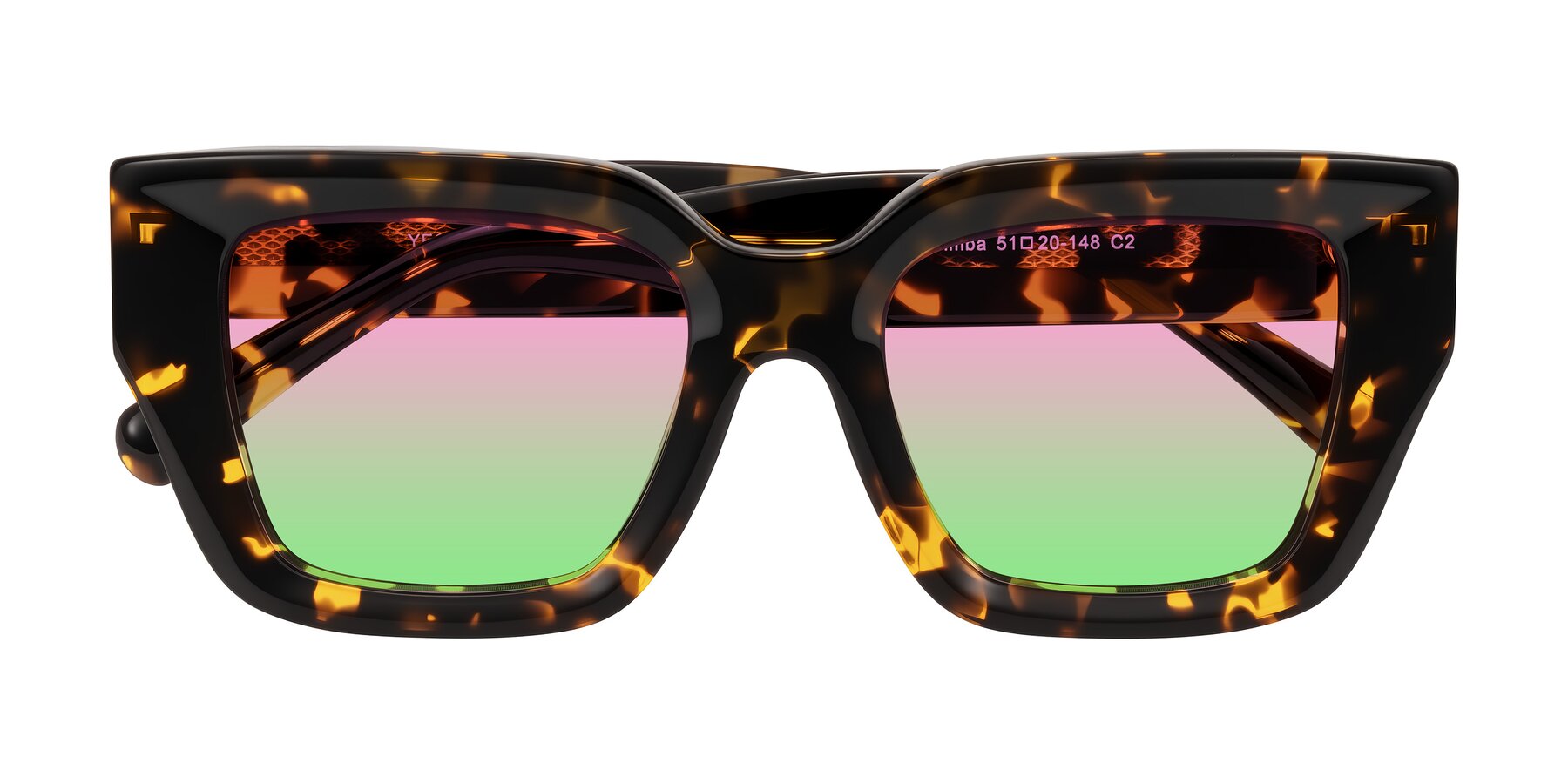Folded Front of Simba in Tortoise with Pink / Green Gradient Lenses
