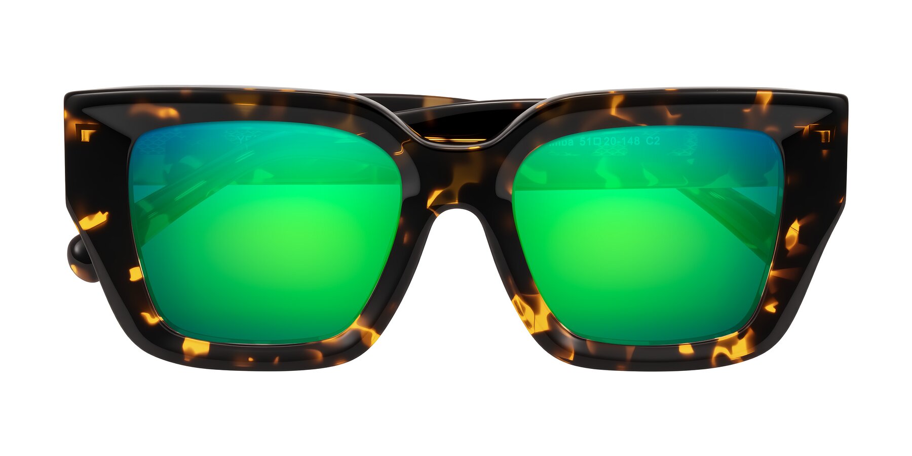 Folded Front of Simba in Tortoise with Green Mirrored Lenses