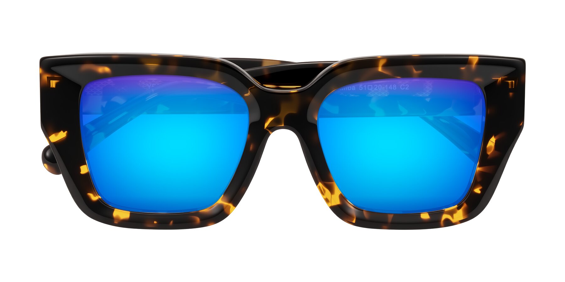 Folded Front of Simba in Tortoise with Blue Mirrored Lenses