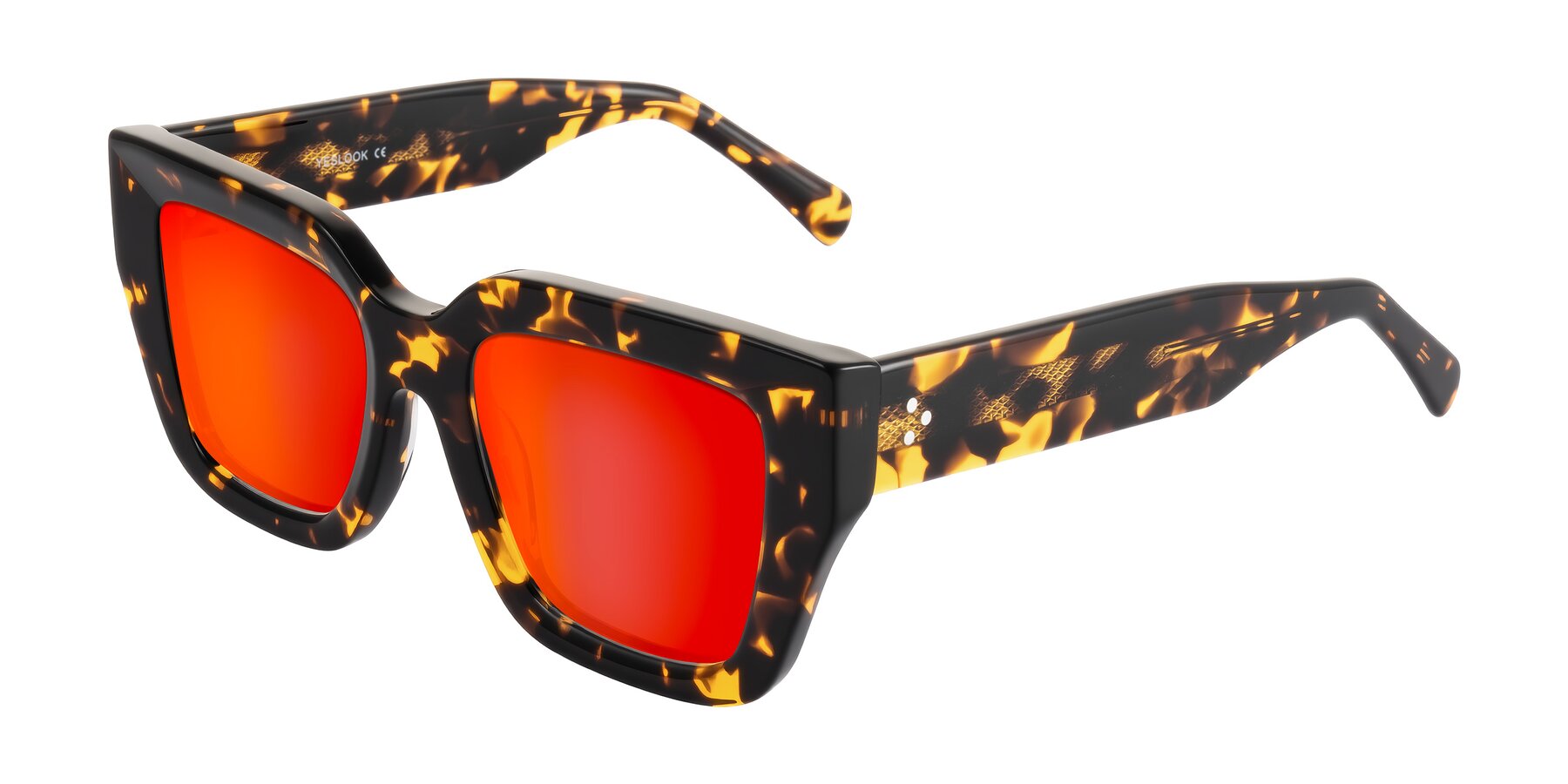Angle of Simba in Tortoise with Red Gold Mirrored Lenses