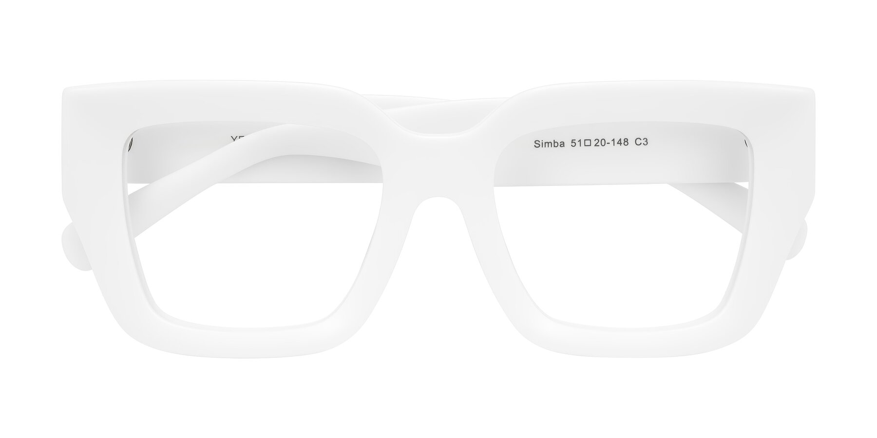 Folded Front of Simba in White with Clear Eyeglass Lenses