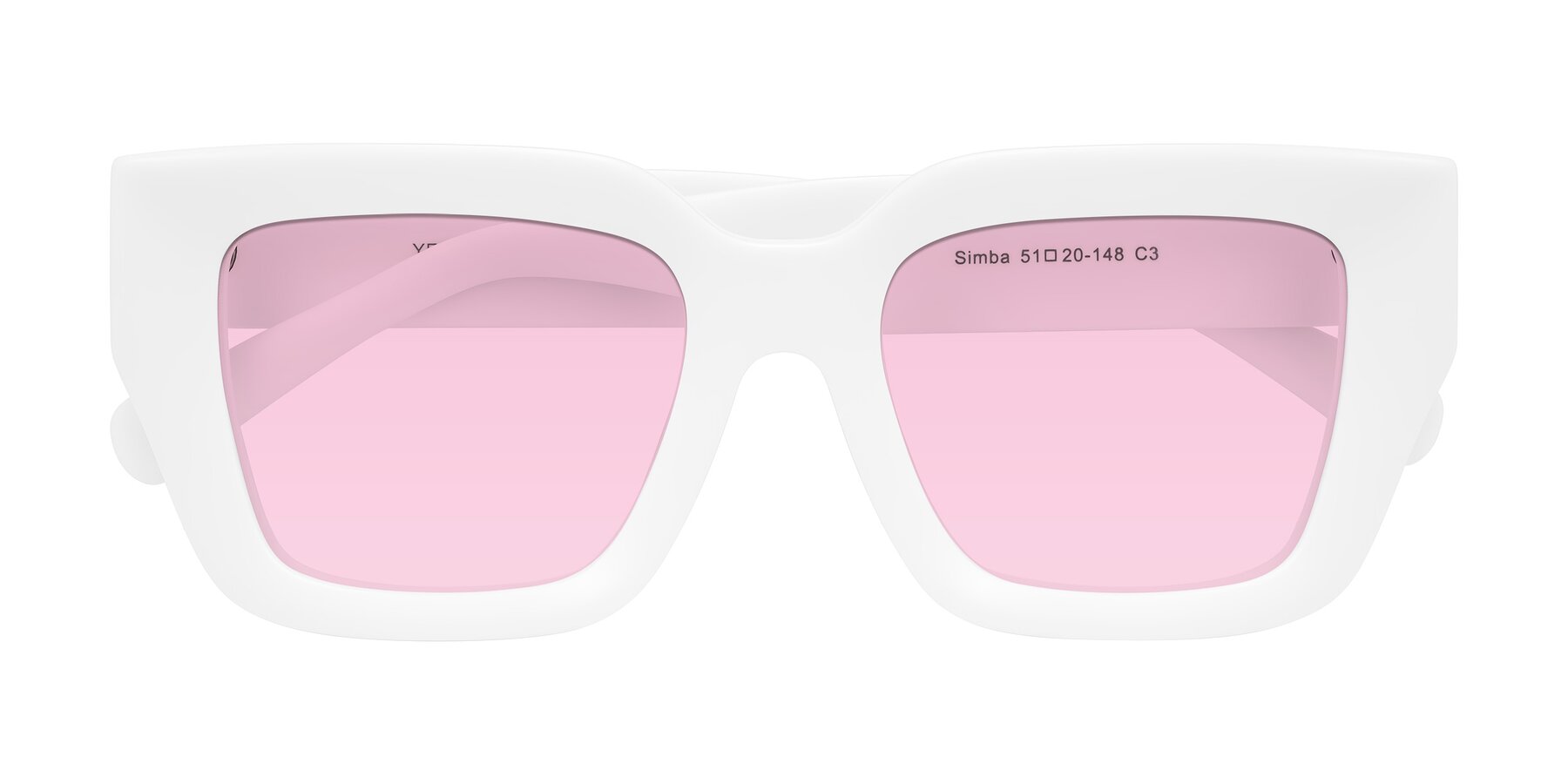 Folded Front of Simba in White with Light Pink Tinted Lenses