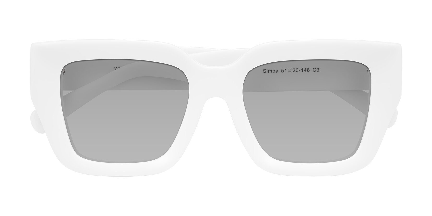 Folded Front of Simba in White with Light Gray Tinted Lenses
