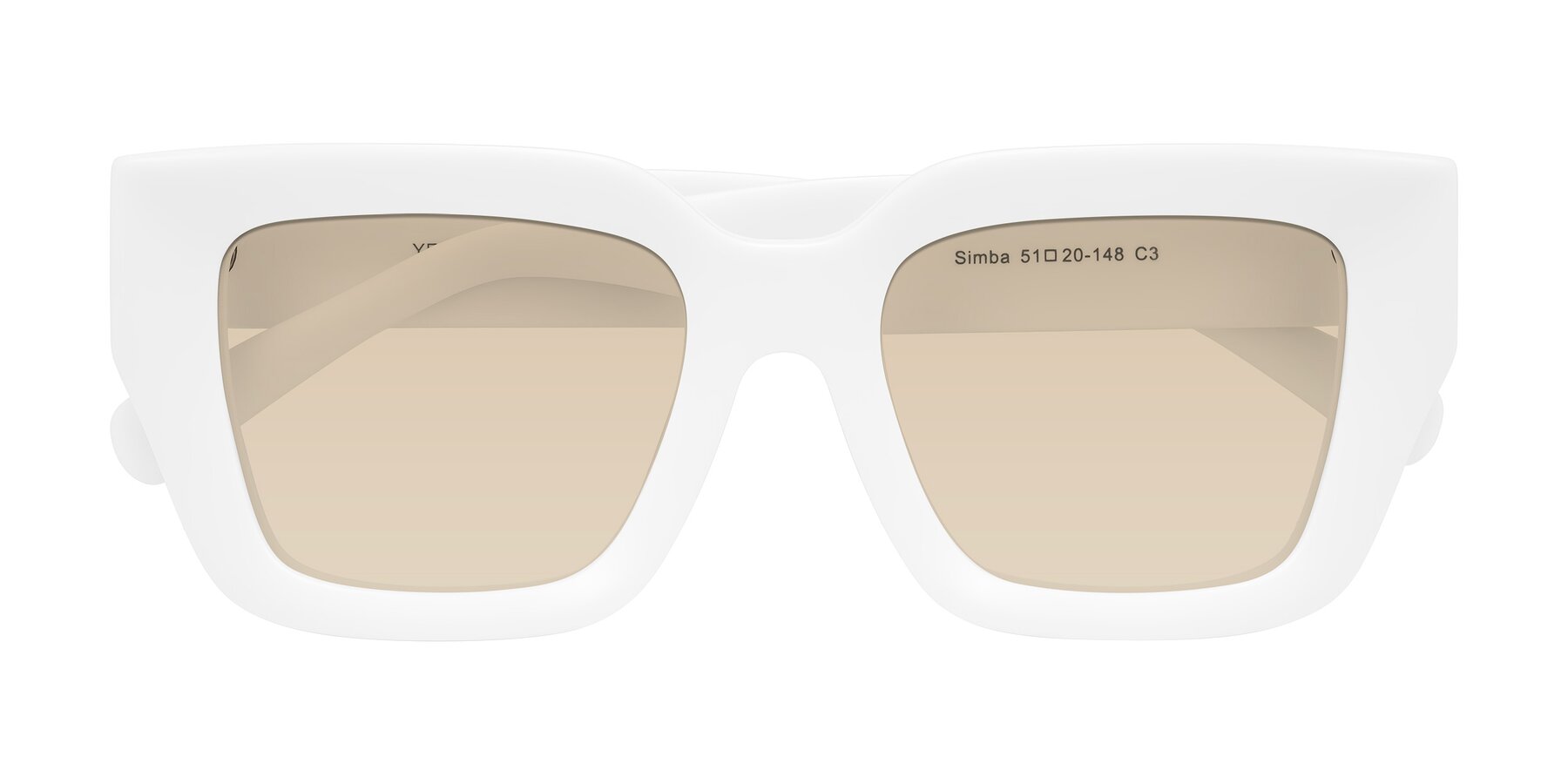 Folded Front of Simba in White with Light Brown Tinted Lenses