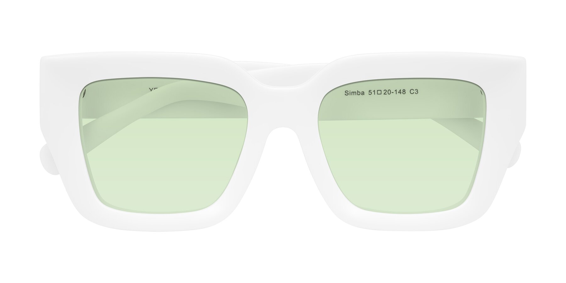 Folded Front of Simba in White with Light Green Tinted Lenses