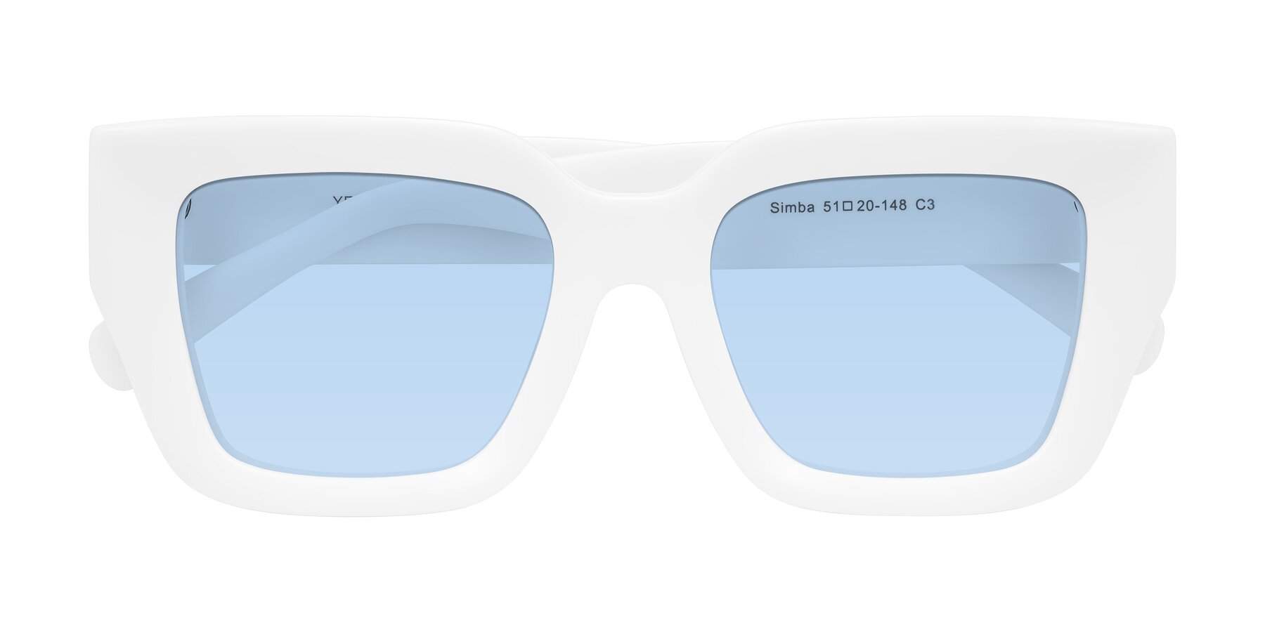 Folded Front of Simba in White with Light Blue Tinted Lenses
