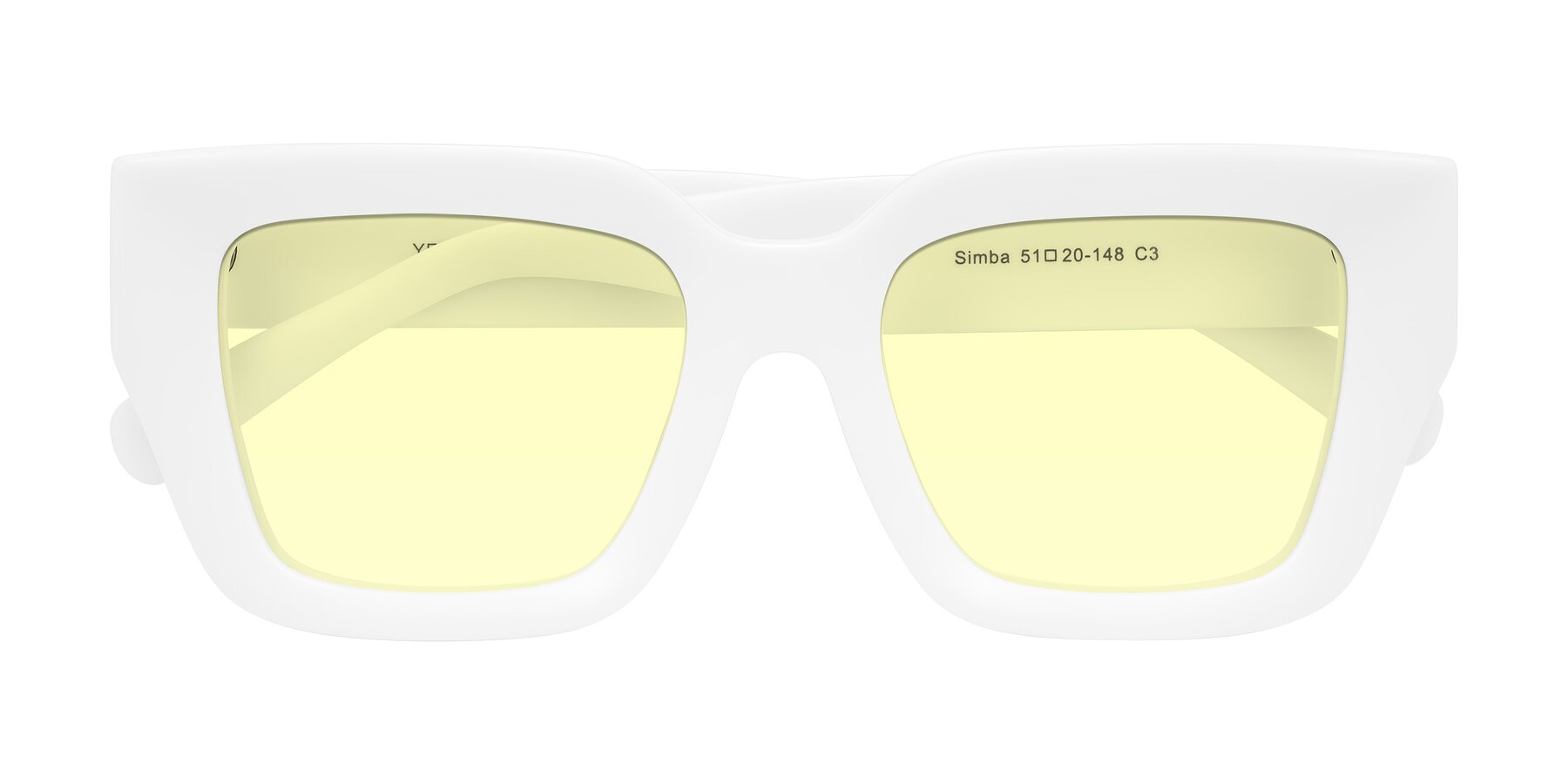 Folded Front of Simba in White with Light Yellow Tinted Lenses